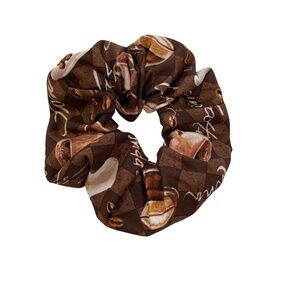 Hair Scrunchie Coffee Print. Multicolor . Small. Vacation, Casual, Travel, Fun